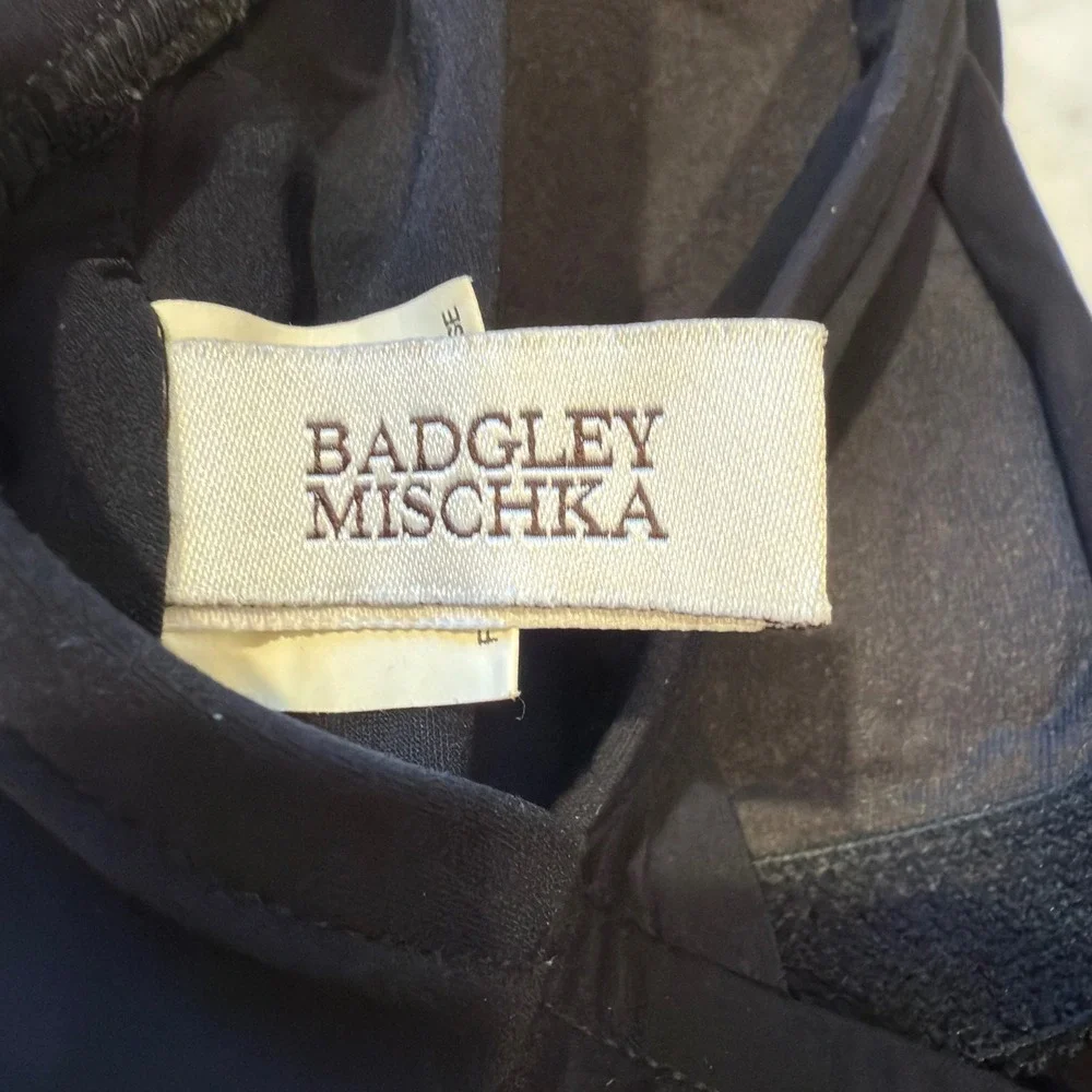 Badgley Mischka Black One Piece Swimsuit Plunge Braided Straps Size‎ 6